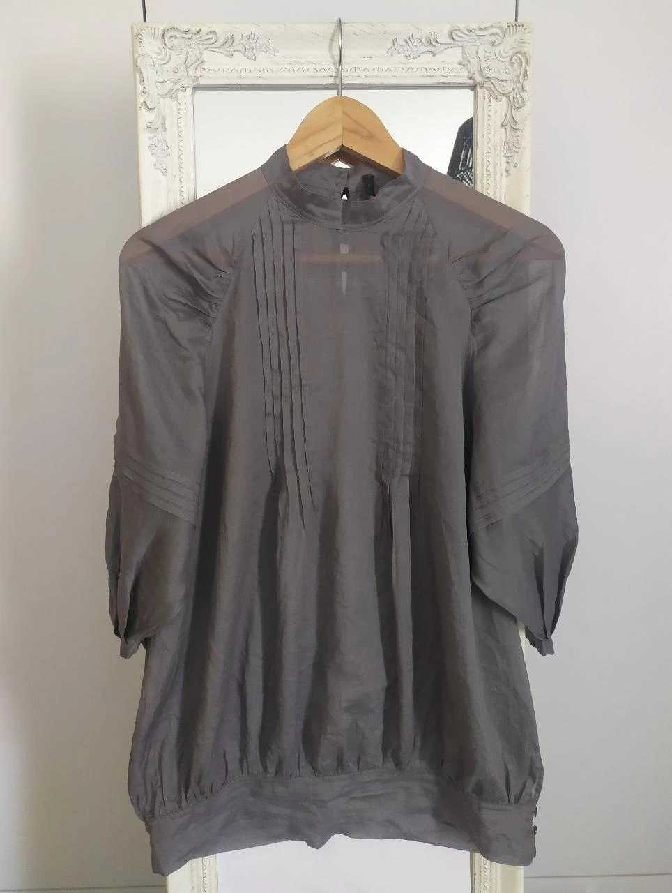 Stile Benetton Light Grey Pleated Balloon Sleeve Blouse M – photo 2